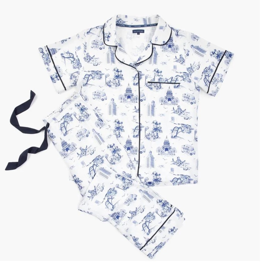 Katie Kime Austin Toile Pajama Set-Navy (Short Sleeve/Pants)-Large